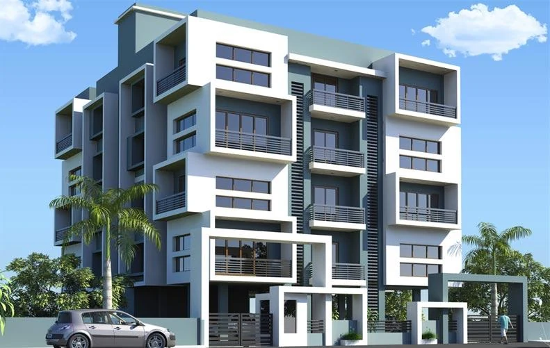 Modern apartment building, front view